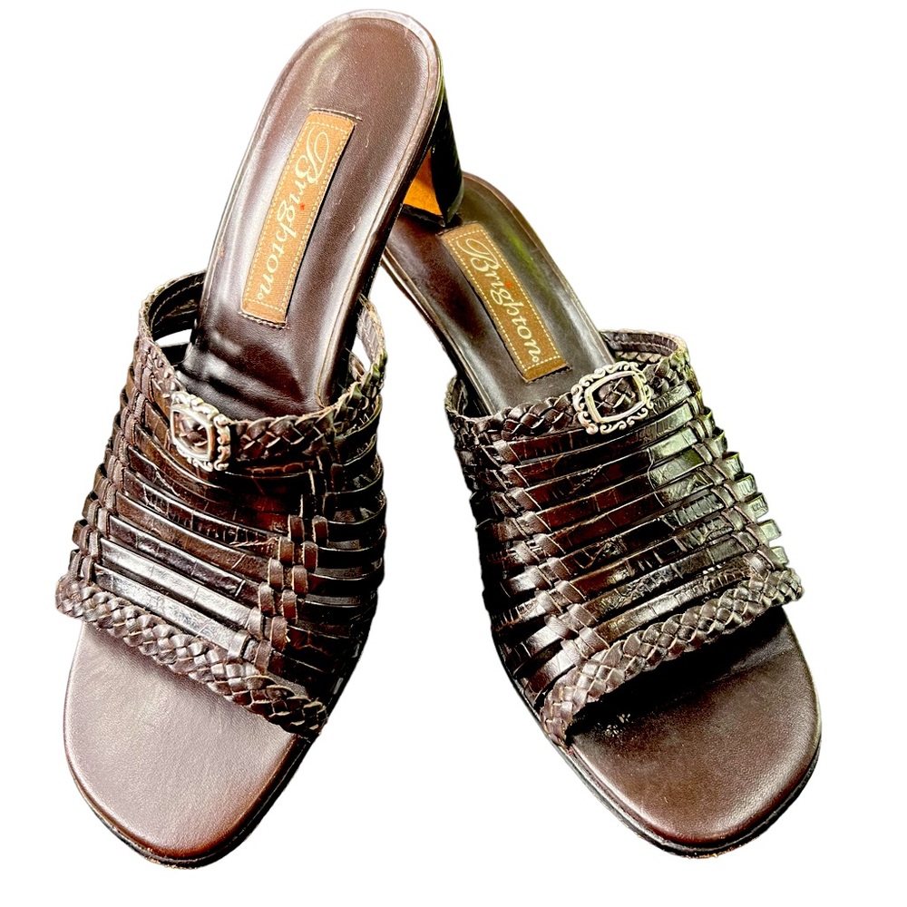 Brighton Brown Leather Woven Slide Sandals